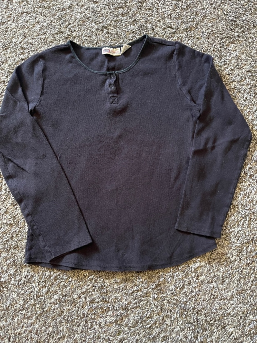 Vintage Faded Glory Black Ribbed Stretch Henley Top (M)
